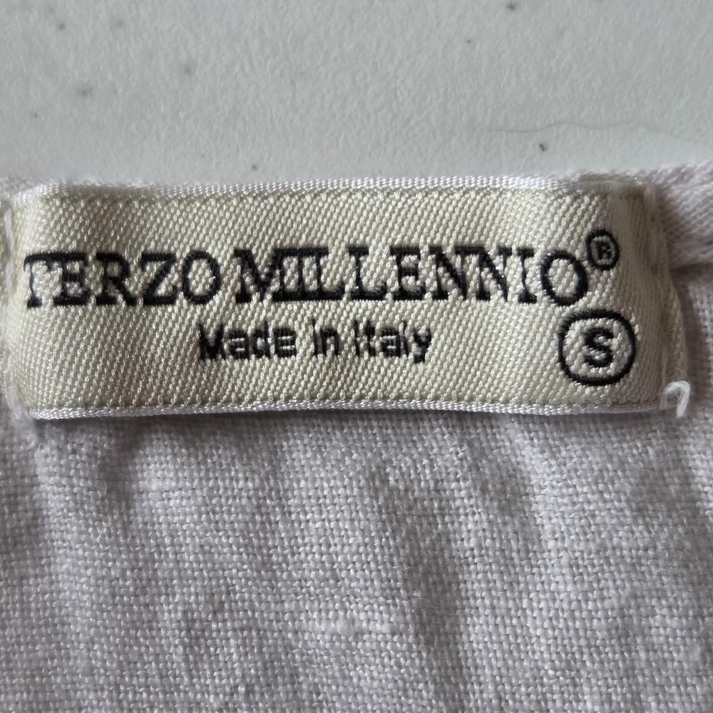 Terzo Millennio Italy 100% Linen Embroidered Floral High Low Blouse Top S Boho - Picture 7 of 9